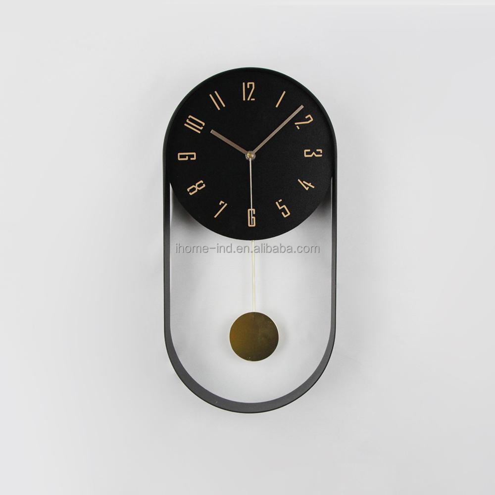 Metal Oval Wall Clock Unique Design Pendulum Decorative Clock Home Living Room Decor