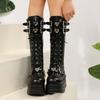 Women'S Cool Retro Punk Boots: Chunky Wedges, Metal Design, Lace Up Pu Leather - High Quality Outdoor Shoes 35-43