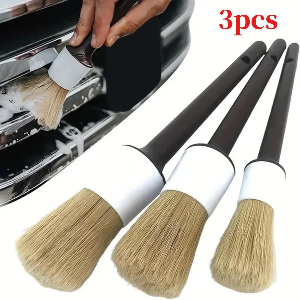 Interior Exterior Car Detailing Brushes 3PCS Boar Hair Set Dashboard Seats Cleaning Suit For Automotive Use