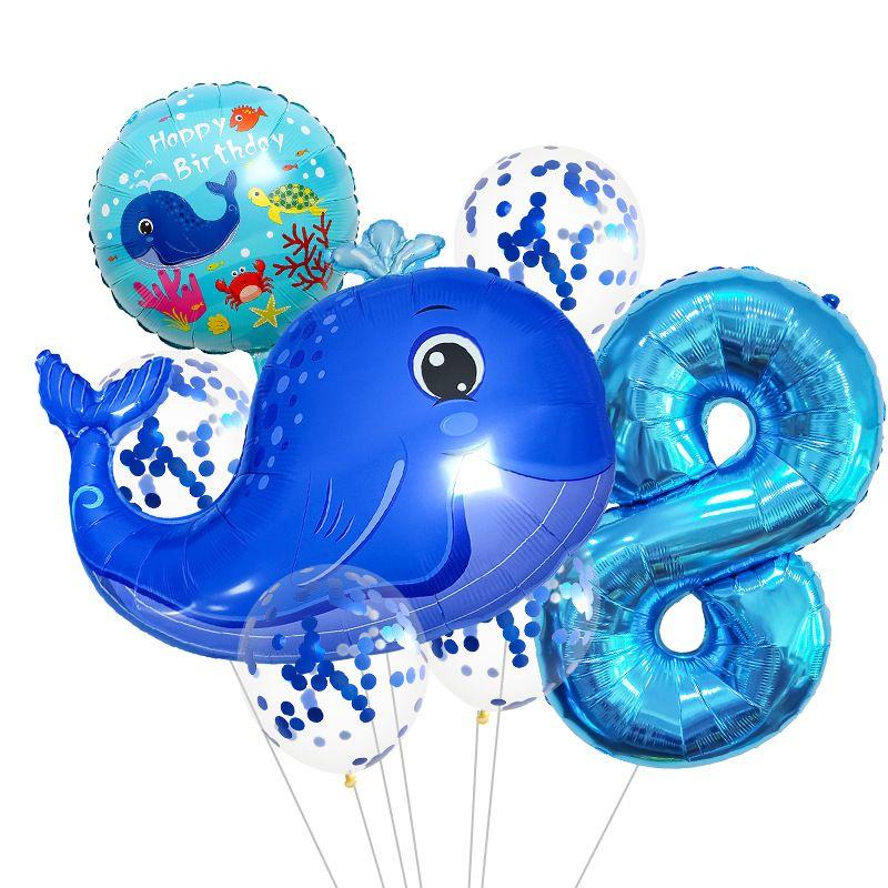 Ocean Theme Balloon Set Kids Birthday Number Balloon Decor