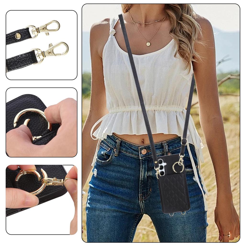 Crossbody Wallet Phone Case for Samsung Galaxy S25 Edge Ultra A56 A36 A25 A16 S24 S23 FE S22 Plus S21 S20 A06 A55 A54 Lanyard