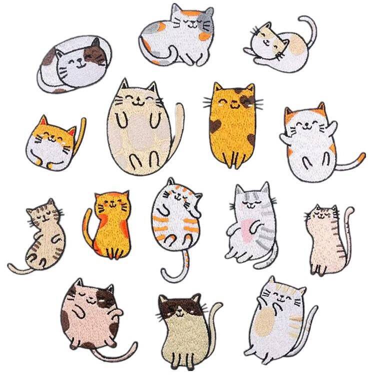 Cartoon Cat Embroidery Cloth Sticker Bow Kitten Computer Embroidery Label Heat Transfer Clothes Decoration Patch Sticker