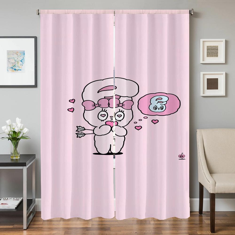 Zasłony okienne kuchenne do salonu 2 sztuki Zasłony zaciemniające Zasłona drzwiowa Kawaii Królik Przegroda Dekoracja sypialni Cień