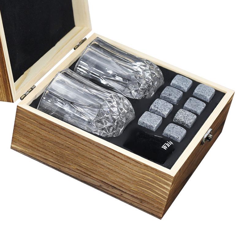 Bestselling Whiskey Chilling Stones Gift Set - Square Ice Cubes with Wooden Box for Wine