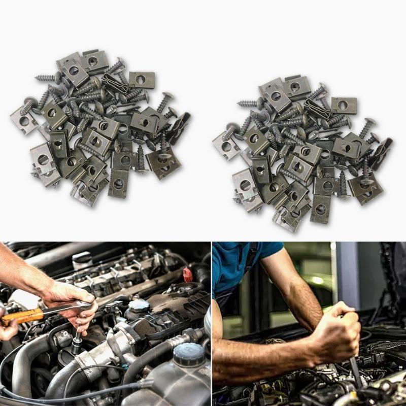 100/20pcs Mixed Car Motorcycles Metal Screw Tapping Fastener Clip U-Type Clip with Screw Anti-rust Protection Clip Screw Buckle
