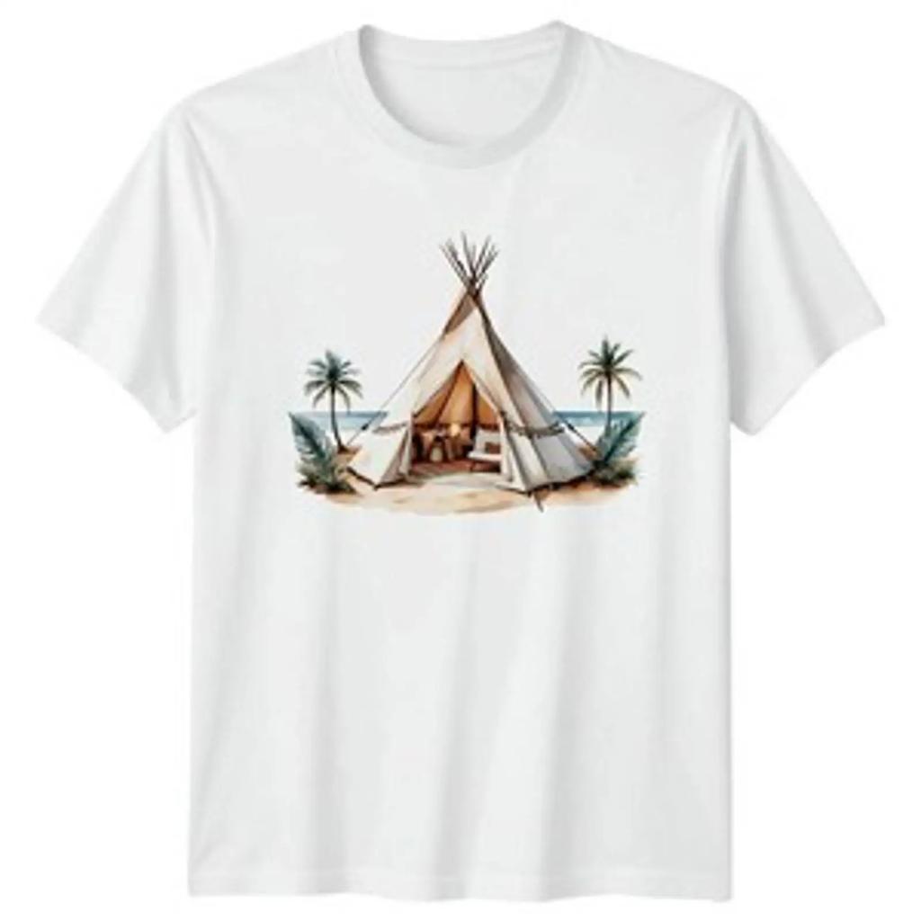 Glamping Tipi Strand KSte Reisen Herren T Shirt Daunisex Grafik Top Vintage Streetwear Unisex Comfortable Versatile Soft