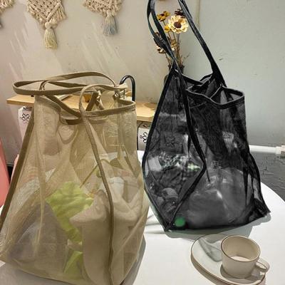 Storage Bag Large Capacity Mesh Tote Breathable Transparent Beach Bag for Swim Gym Shopping Foldable Compact Travel Bag Multipurpose Organizer