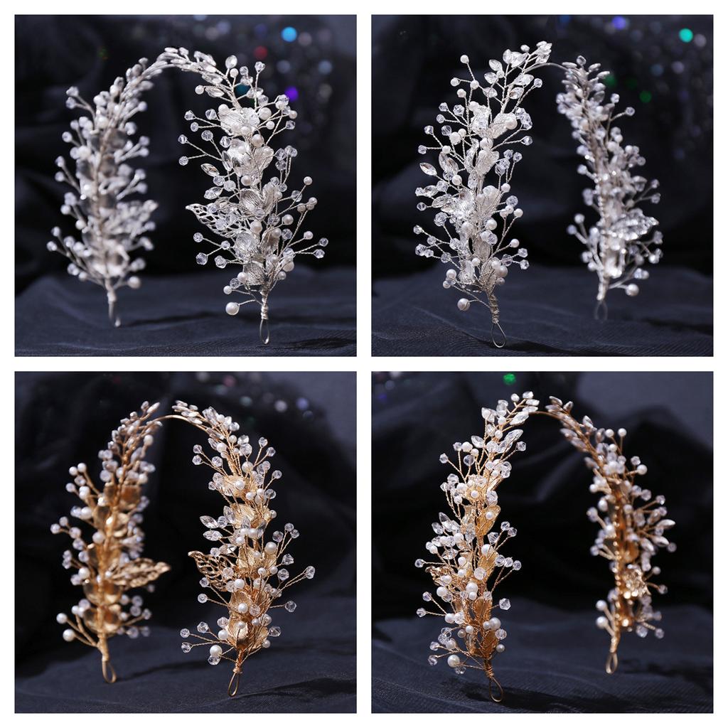 Alloy Leaf Shape Pearl Hair Accessory Headband Handmade Hair Pin for Women Bridal Party Wedding Hairstyle Decoration