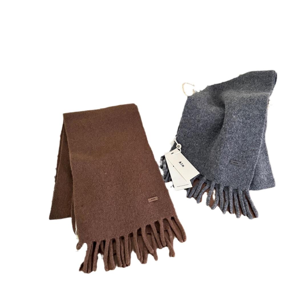 ~ Solid color wool scarf women's winter high-end soft waxy knitted scarf