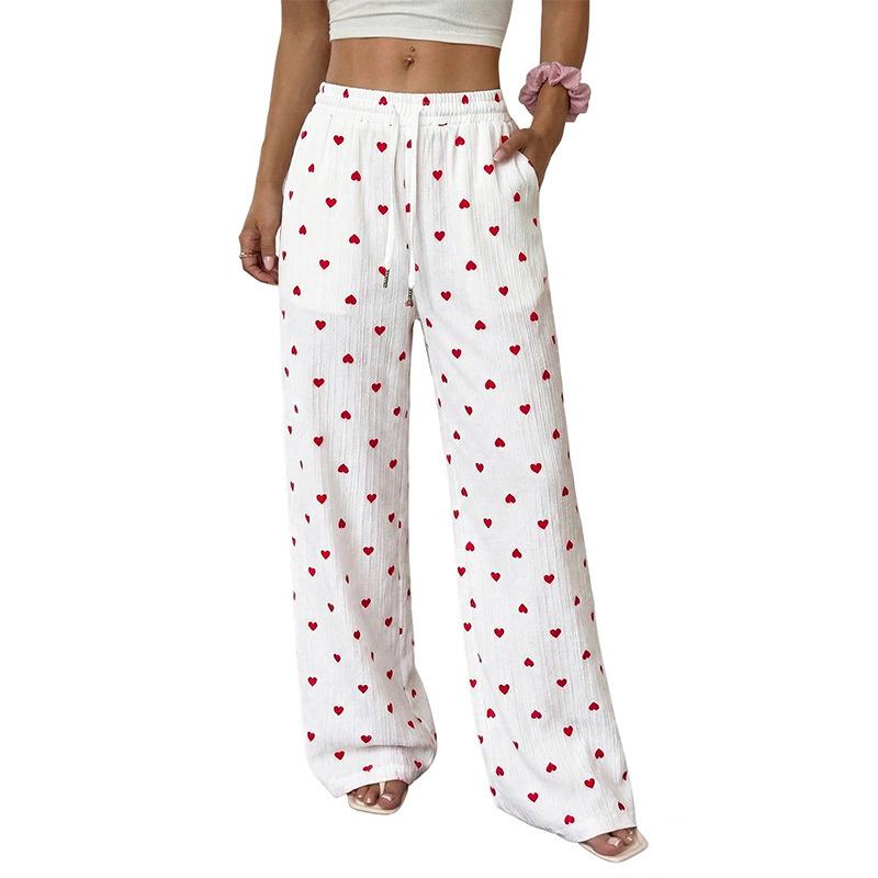European and American Women's Heart Pattern Lace-up Wide Leg Pants, Summer 2026 Edition