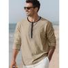 Men's Casual Henley Neck Long Sleeve Tunic Top with Pleated Detail