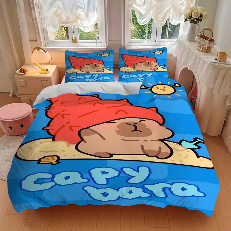 3 Stück Capybara, Strand Bettbezug Set, Weicher Bequemer Bettbezug, Gästezimmer (1 * Bettbezug + 2 * Kissenbezug, ohne Kern) yy251104142