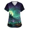 Women's V-Neck Short Sleeve Scrub Top with Pockets - Halloween Print Caregiver Work Shirt for , , and Uniform