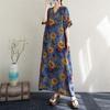 DIMANAF 2025 Summer Plus Size New Dress Beach Basic Loose Women Casual Flower Printing V-Neck Long Vintage Dress Maxi
