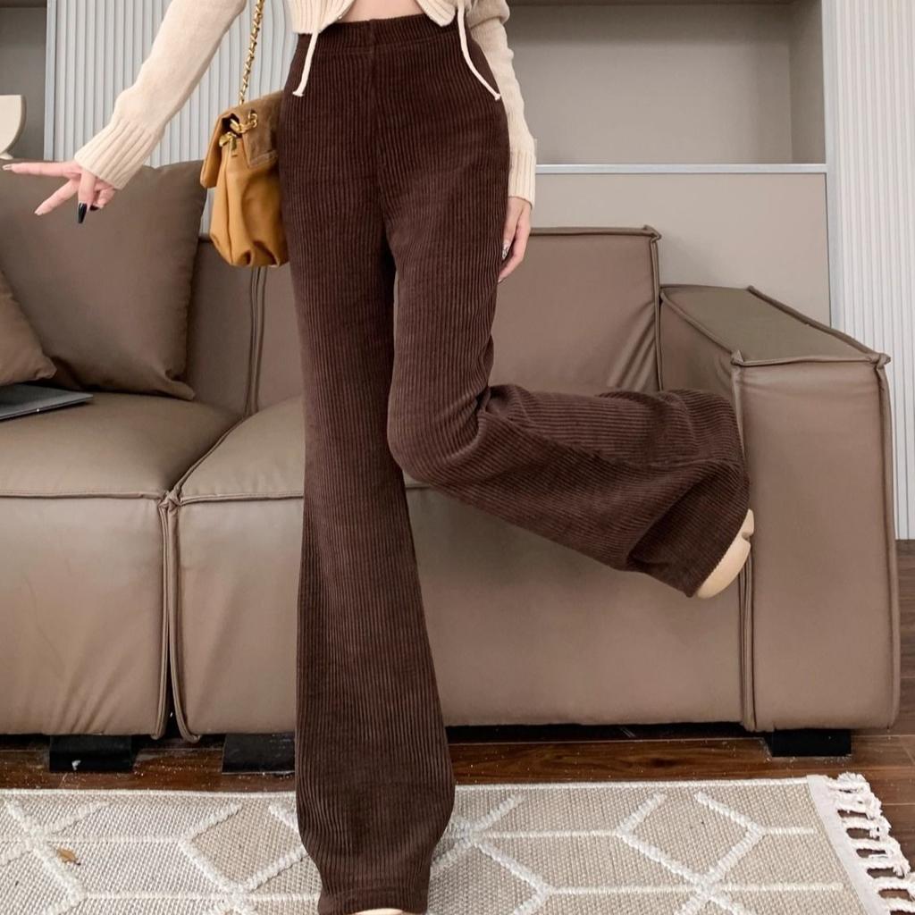 Corduroy Flared Pants for Women's Autumn and Winter New Style Retro High Waisted Slimming Solid Color Y2k Casual Pants for Women