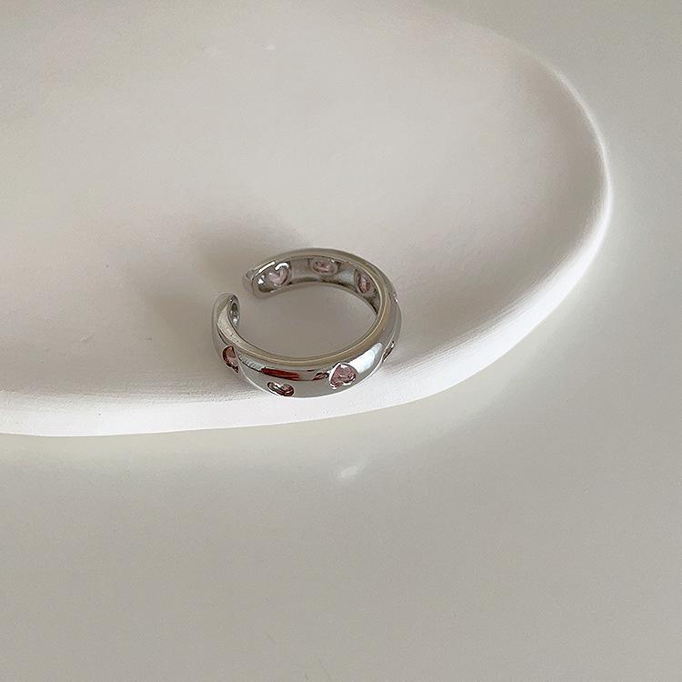S925 Sterling Silver Pink Zircon Open Ring for Women – High-End, Light Luxury, Stackable Versatile Design for Index Finger.