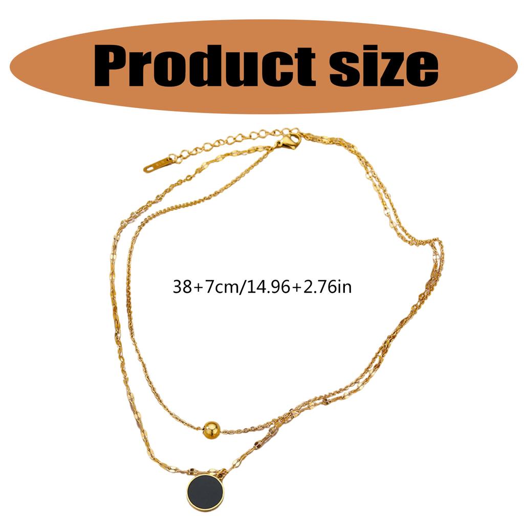 Elegant Round Charm Double Layer Necklace Titanium Steel Clavicle Chain for Women Adjustable Choker Wedding Accessory