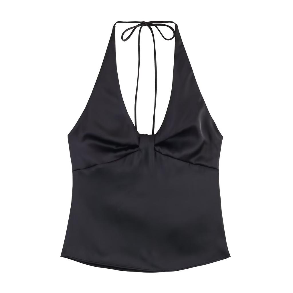 European and American style, new women's clothing, versatile style, silk satin texture neck collar top 2632332
