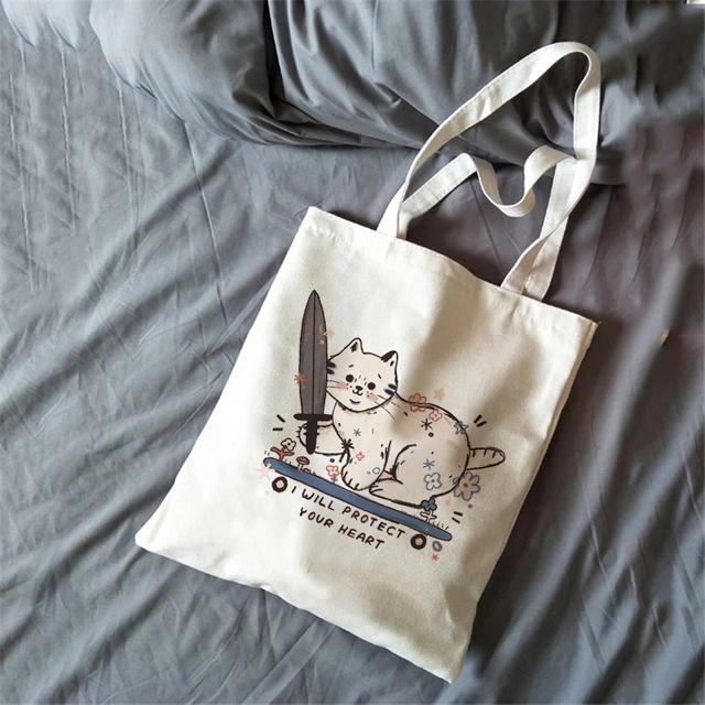 

Harajuku Повседневная парусиновая сумка для покупок Модная женская сумка с рисунком кота Harajuku Готическая сумка-тоут Ретро женская сумка для покупок на одно плечо 24*26cm