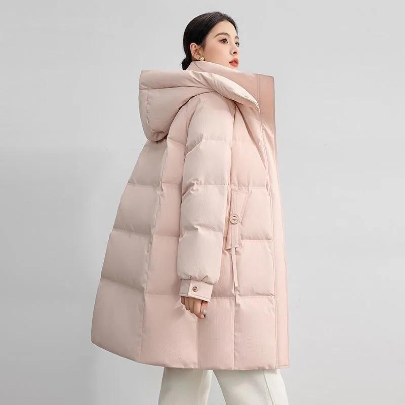 Thickened Warm Mid-length Down Cotton Jacket Women's Winter Detachable Cap Loose Jacket Trend