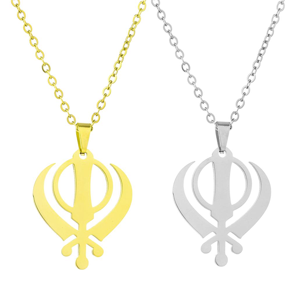 India Sikhism Necklace Religious Symbol Clavicle Chain Cultural Symbol Pendant Neckchain Unisex Religious Metal Jewelry