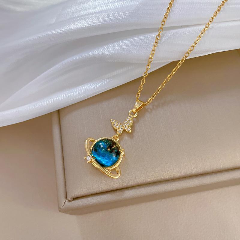 Roestvrij Staal Planeet Zon Zirconia Hanger Ster Ketting Voor Vrouwen Goudkleurige Sleutelbeen Ketting Ketting Sieraden Moederdag Cadeau