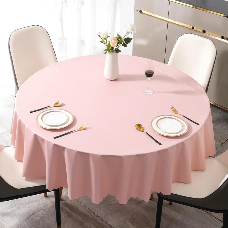 Simple Business Style Solid Color Round Tablecloth Thick Multicolor Table Cover Waterproof Oil Resistant Washable Table Case