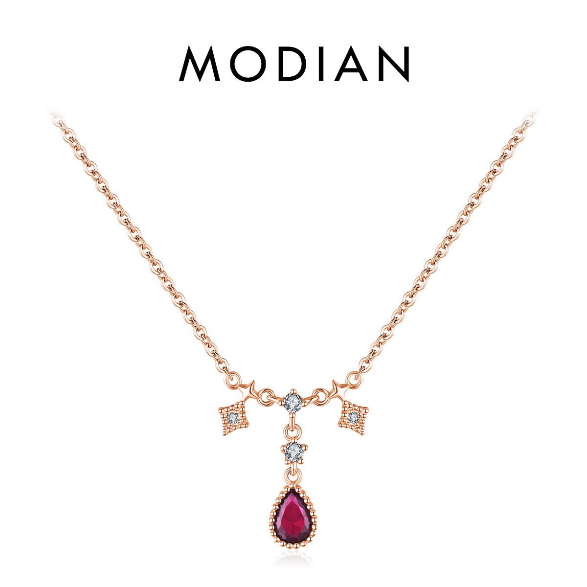 

Розкішне намисто з підвіскою з синьо-червоного цирконію MODIAN зі срібла 925 проби 925 проби. Класичний ланцюжок для жінок, весільні прикраси рожевий колір золота