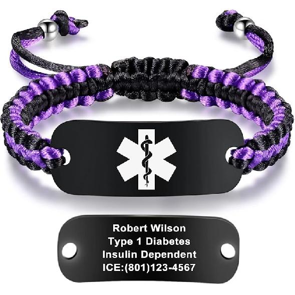 Medical Alert Bracelets for Women Personalized | Medical Alert ID Bracelets | Tow-Tone Polyester Rope Handmade Braided Emergency Bracelet, Adjustable