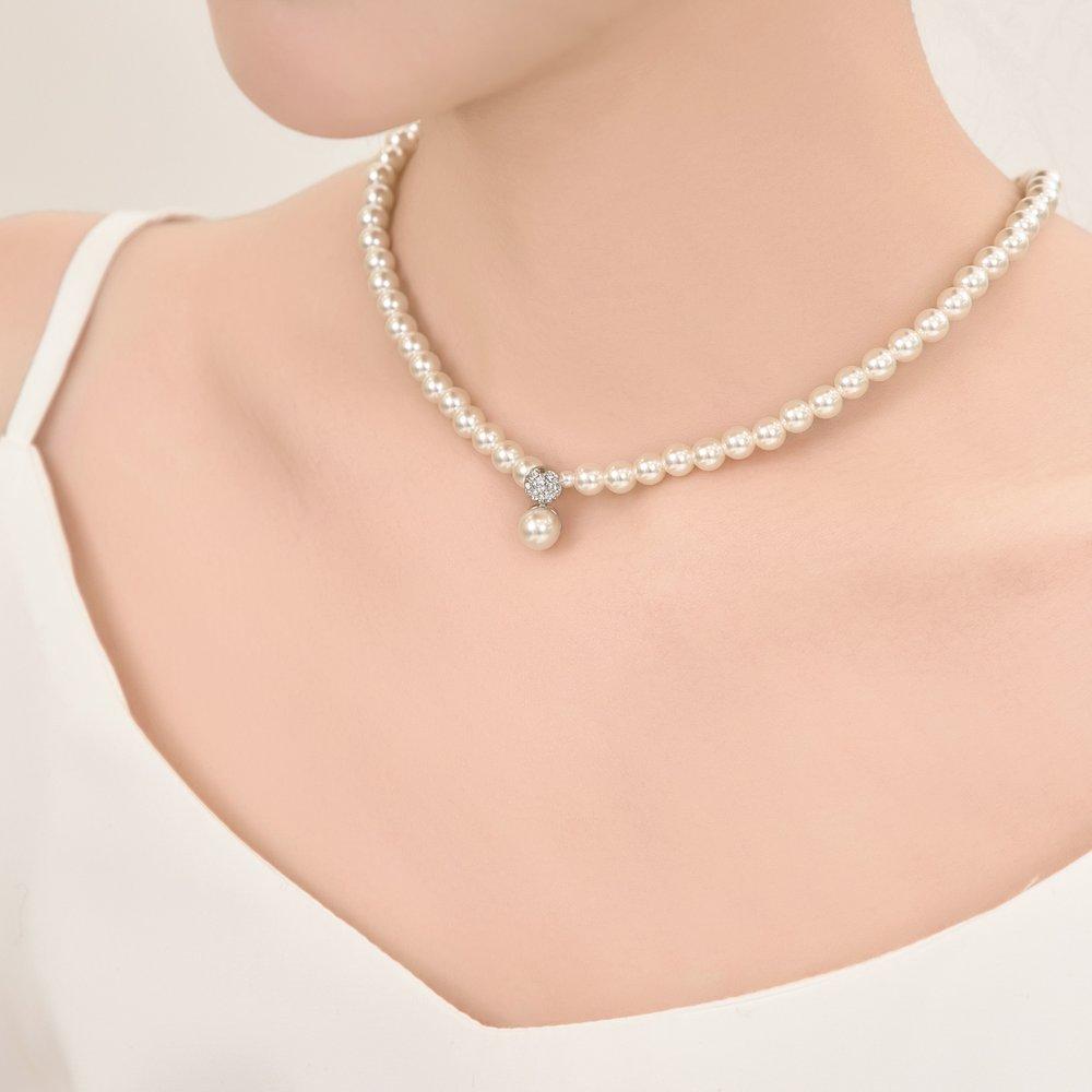 8mm Pearl Silver Ball 6mm Pearl Necklace Ec358N