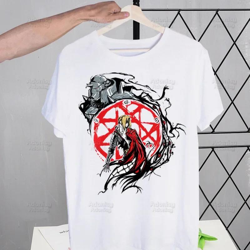Fullmetal Alchemist Men's Tshirt Cute Printing Shirt Mens Fashion Anime Edward Elric T-Shirt For Men Casual Tops Short Sleeve
