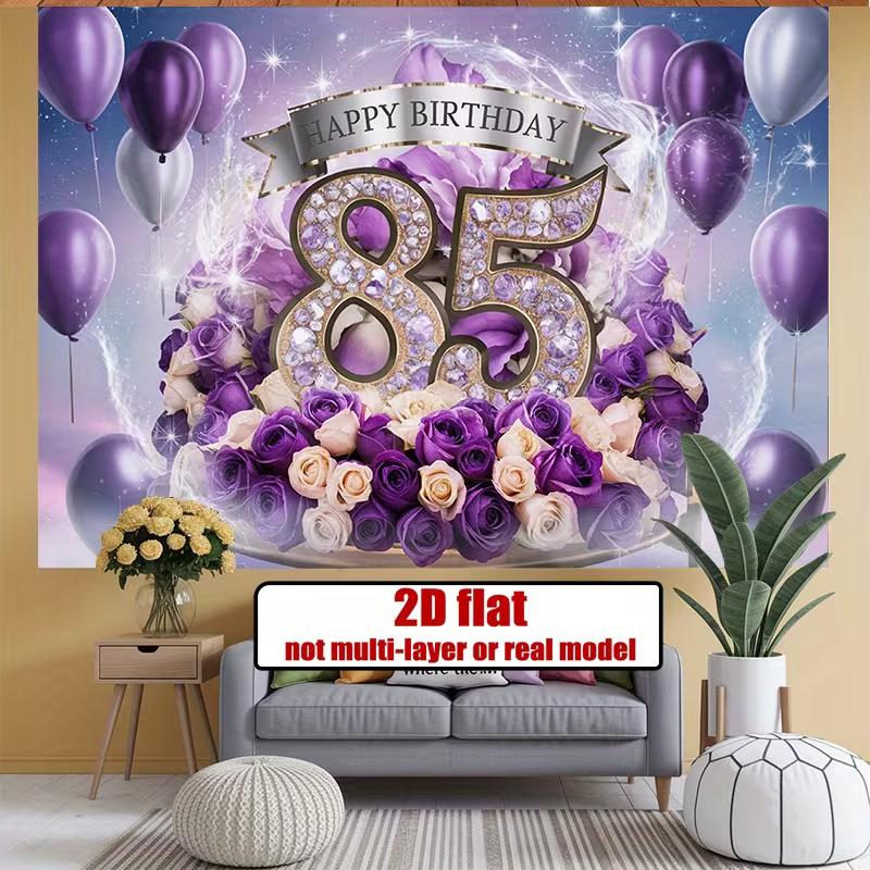 2D Sparkle Purple 85th Birthday Backdrop Floral Diamond Photography Background