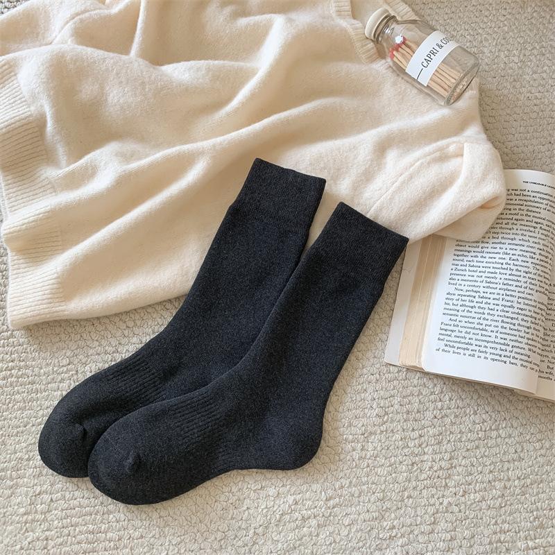 Women's Autumn and Winter Thick Warm Hair Ring New Solid Color All Purpose Cotton Boneless Socks