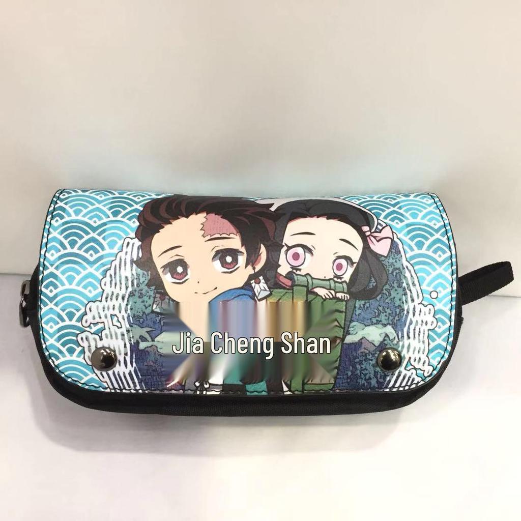 New Year's Day Demon Blade Cartoon Pencil Case - Student Stationery Box with Button Closure