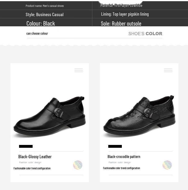 Men's Casual Business Crocodile Leather Shoes - Breathable Cowhide for Spring & Autumn