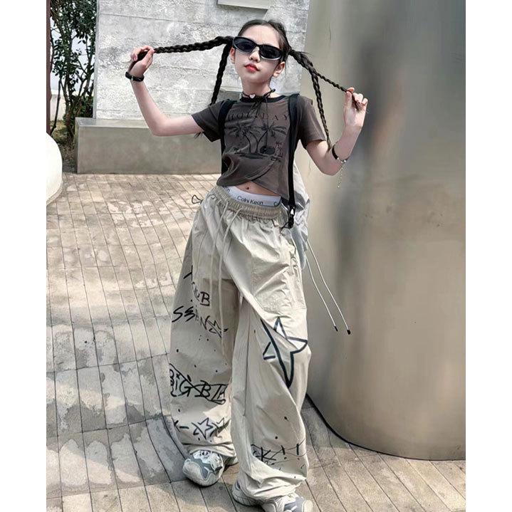 Girls' 2024 Summer Hip-Hop Graffiti All-Match Long Pants