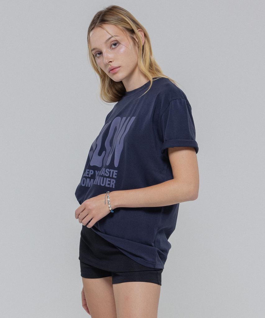 Lomaentinueo Slow Lettering Oversized T-Shirt (Navy)