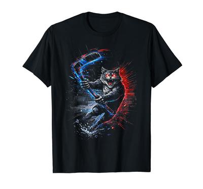 Fierce Hockey Cat Graphic Funny Angry Cat Playing Hockey T-Shirt