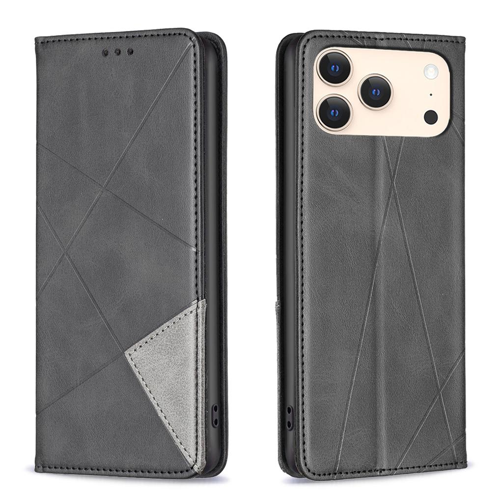 For iPhone 17 Pro Case Card Slots Geometry Imprint Leather Phone Cover