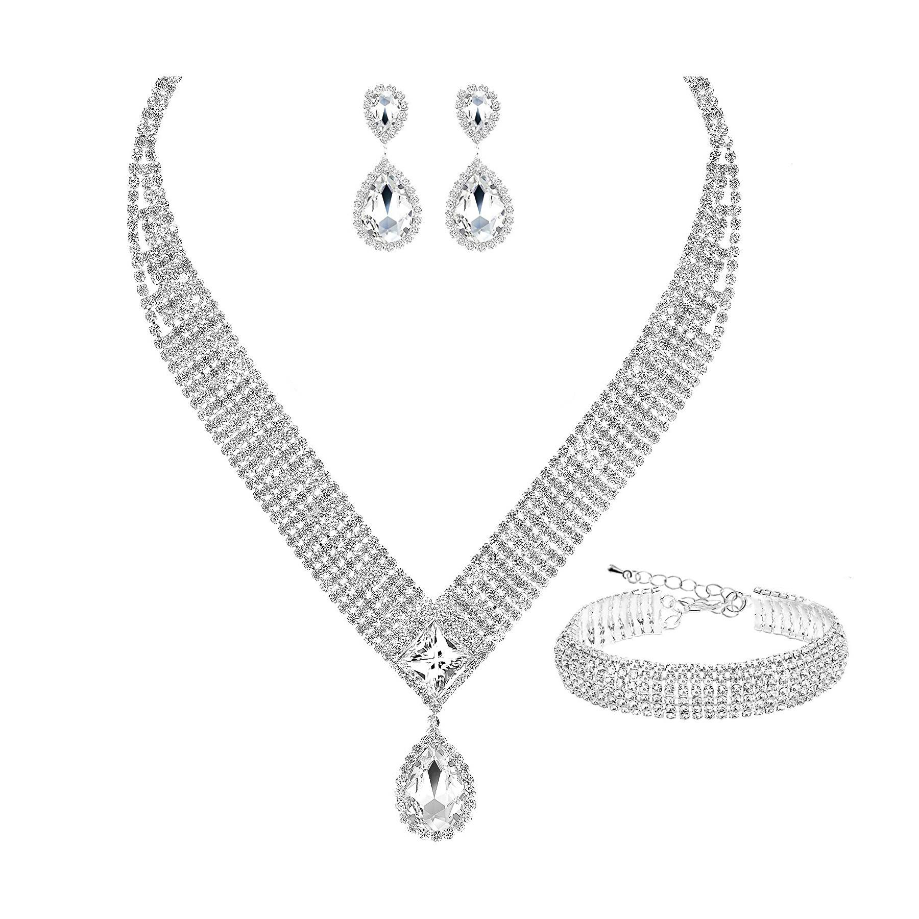 

Легкий роскошный кулон в форме капли воды, ожерелье с цирконом, комплект сережек, аксессуары для свадебного платья серебряный