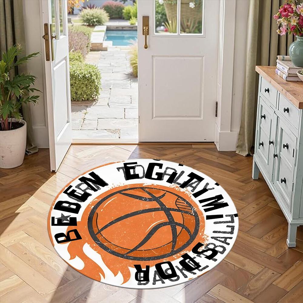 Basketball Runde Bodenmatte Design für Balkon Spielzimmer Wohnheim Eingangsbereich Rutschfeste Runde Teppich Anime Büro Dekoration