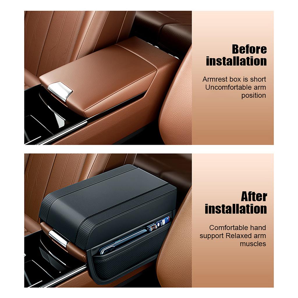 Car Armrest Storage Box Mat Leather and Memory Foam Car Center Console Cover Armrest Heighten Cover Car Accessories