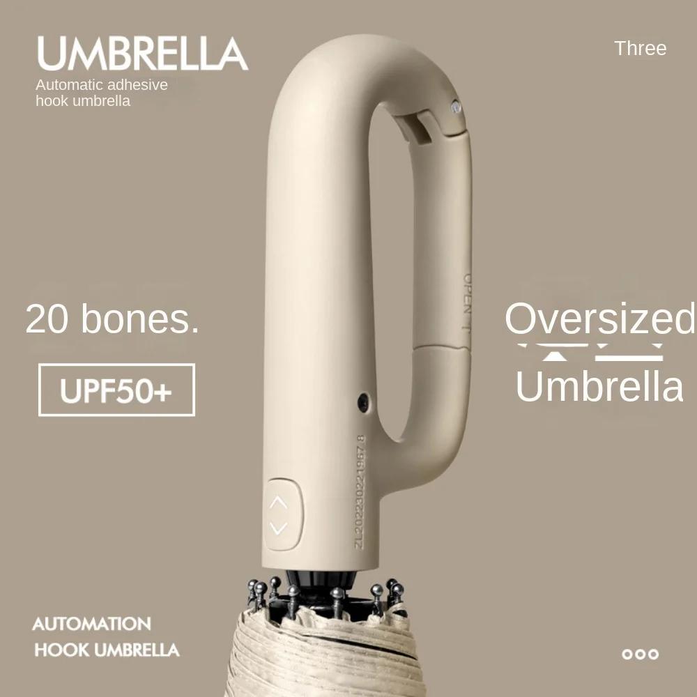 New Buckle Umbrella, Fully Automatic, Portable, Enlarged, Thickened, Reinforced, Night Light, Reverse Folding