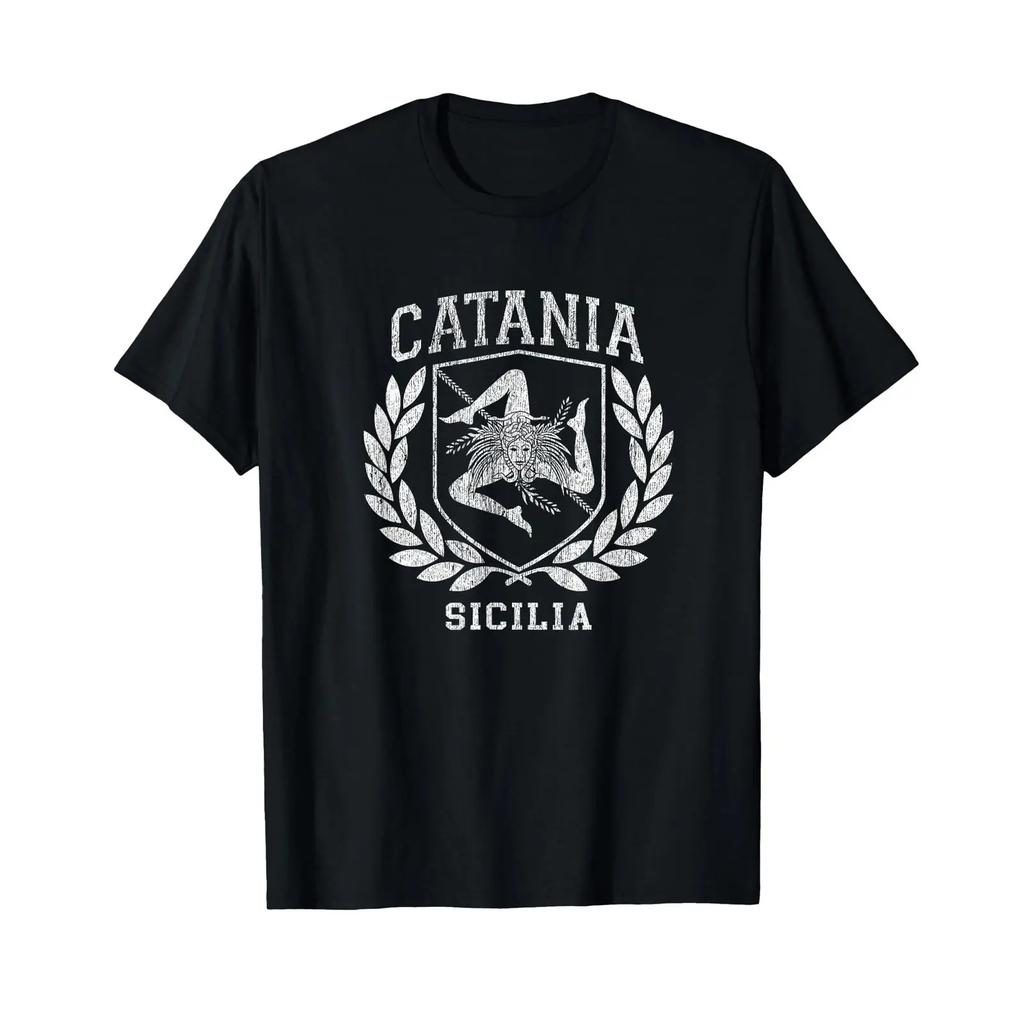 Catania Sicilia Flag And Shield With Trinacria Sicily T Shirt Vintage Stretched Versatile Soft Fashion Slightly Stylish