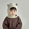 2Pcs Cute Baby Balaclava Hat Winter Warm Toddler Ear Protection Cap Scarf Cartoon Pompom Kids Boys Girls Knit One-piece Beanies