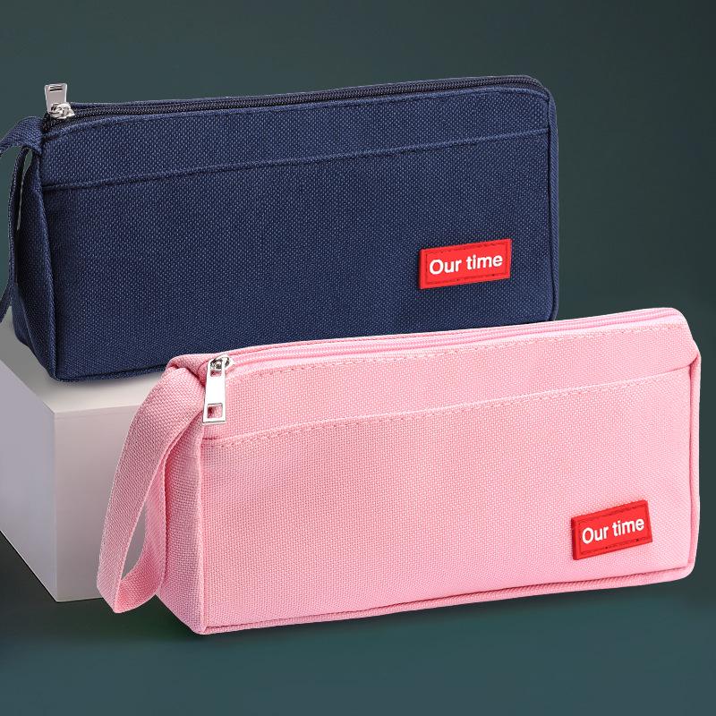 Japanese-Style Canvas Pencil Case: Spacious and Simple for Boys, Junior High, and High School Students