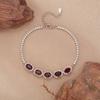 Sterling Adjustable Tennis Chain Bracelet With Natural Garnet Gemstones Pave Zircon Accents Women