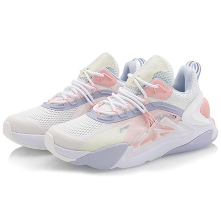 Li Ning Fire Cushioning Slip Resistant Abrasion Resistant Low top Sports Casual Shoes Women's White Pink AGLQ058-2