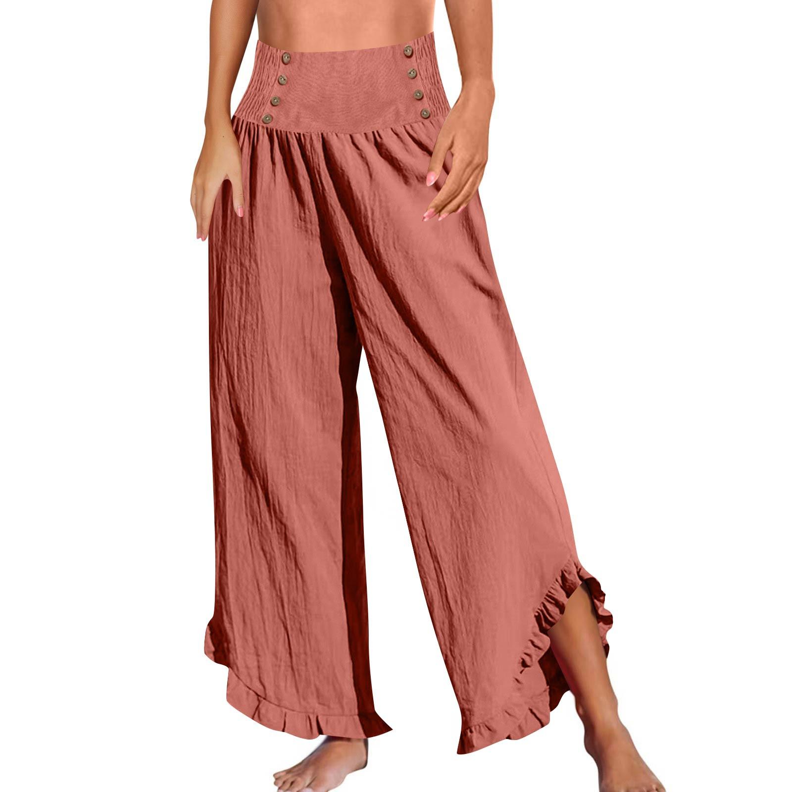 

Женские модные однотонные облегающие свободные повседневные брюки с эластичной резинкой на талии XL арбуз красный