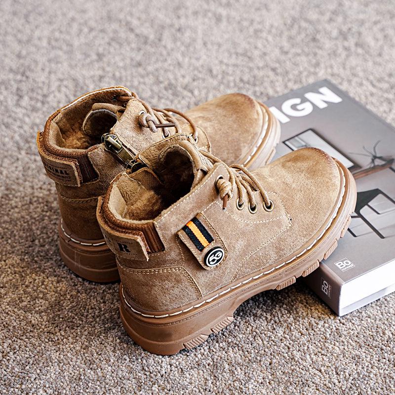 Children's Black Martin Boots - Boys' 2025 Autumn & Winter Non-slip Velvet Hiking Boots